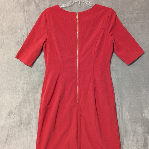 Vince Camuto Woman's Shift Dress Pink Pockets Gold Zipper Size 8 Lined - Picture 2 of 7